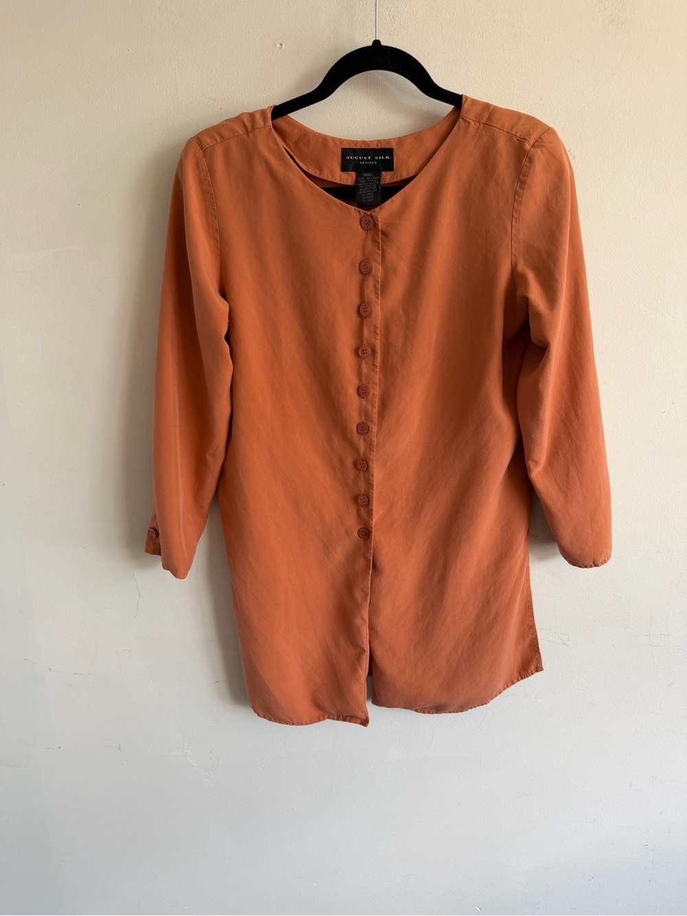 august silk Rust Button-Front Blouse